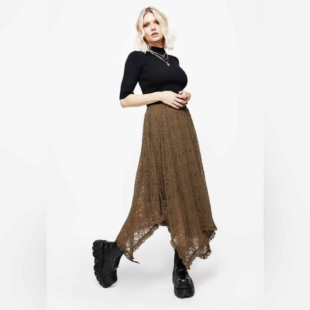 Disturbia Myrtle Floral Lace Handkerchief Hem Midi Skirt US 12 / UK 16 - Picture 2 of 9